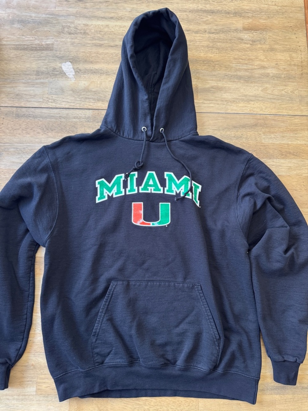 Champion Black Hoodie with Miami University Green & Orange Logo